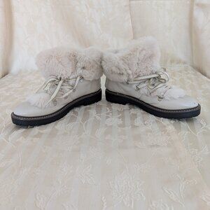 White faux leather and fur Ankle Boots